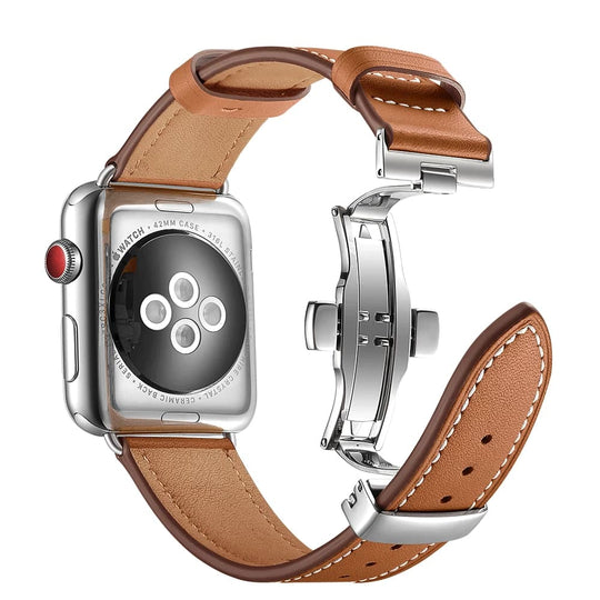 Butterfly Buckle Leather Strap for Apple Watch - Ospeka Straps