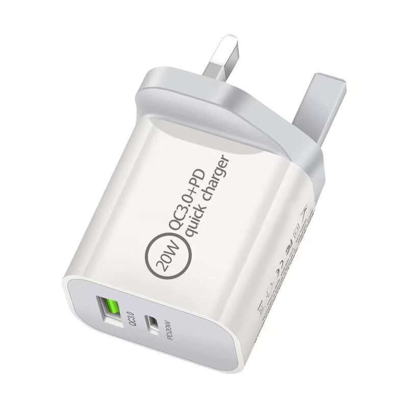 20W PD + QC 3.0 Fast Charge Power Adapter Dual Port USB-C + USB-A