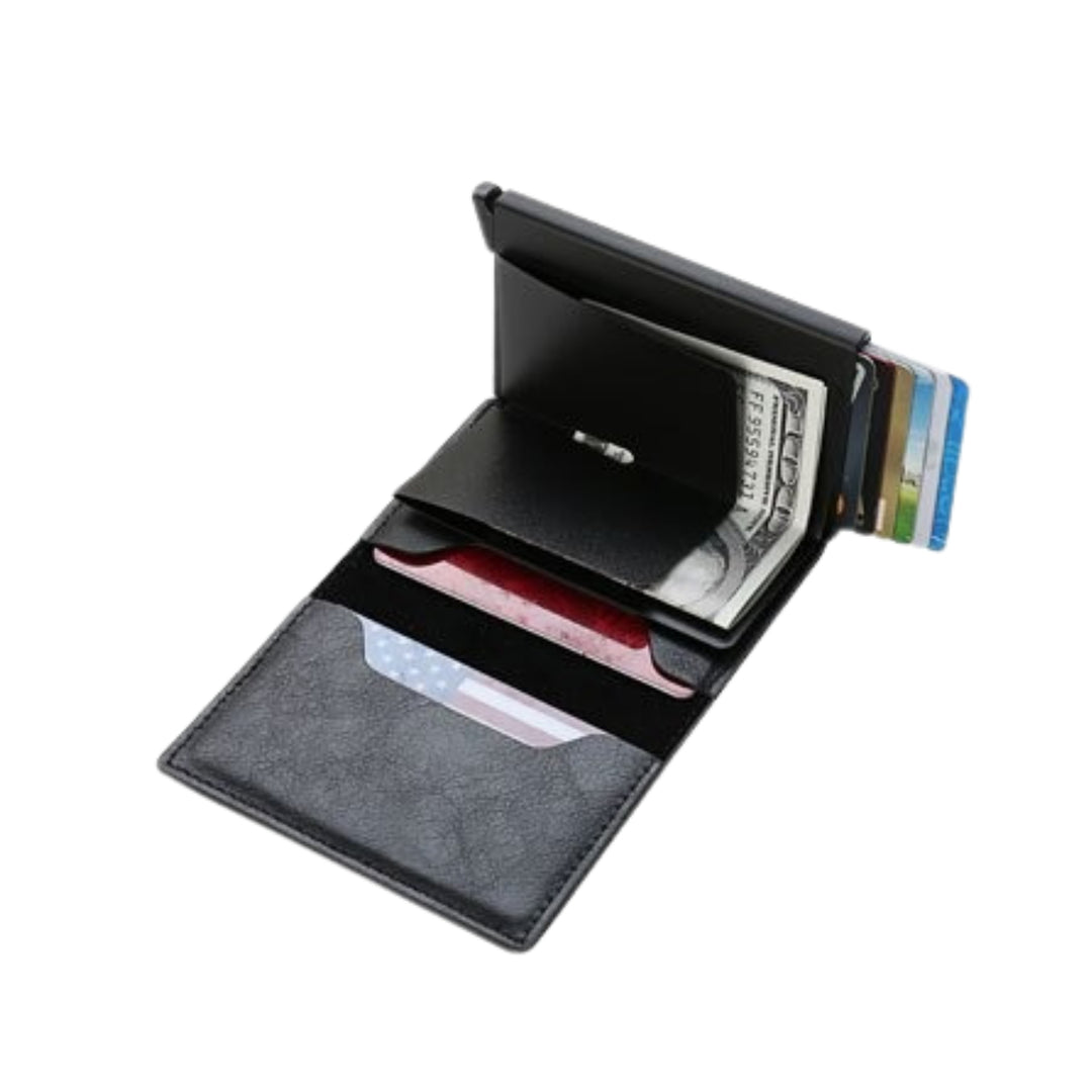 Slim RFID Safe Metal Wallet for men with AirTag Pocket